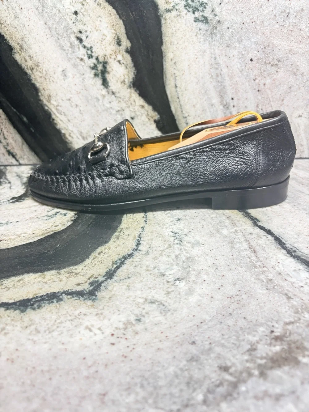 Zelli Genuine Ostrich Leather Bit Loafers Black Women’s 8M Made in Italy